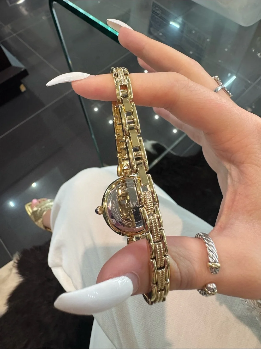 New Vintage DMQ Gold-Tone Rhinestone Cocktail Jewelry Watch